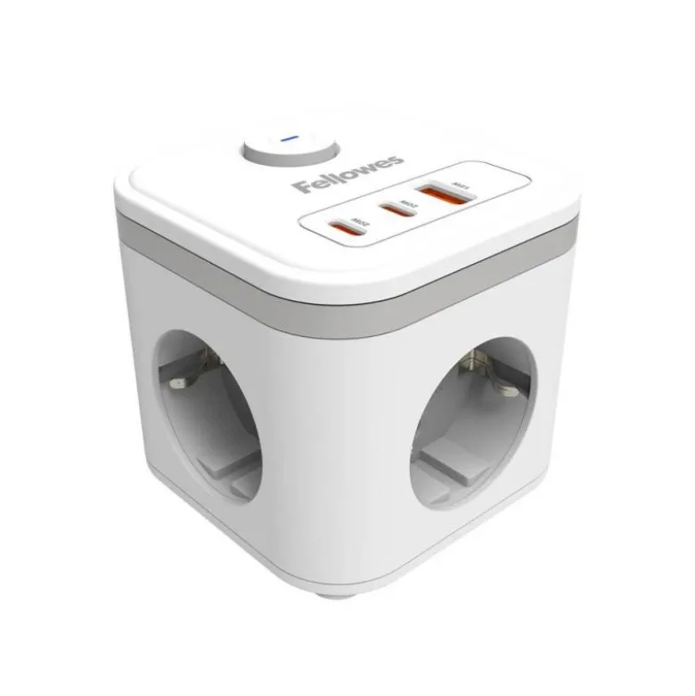 REGLETA FELLOWES CUBO MULTIENCHUFES 3 TOMAS CORRIENTE + 2XUSB C + A USB A COLOR BLANCO