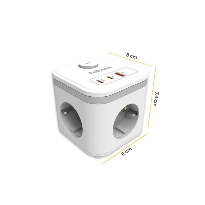REGLETA FELLOWES CUBO MULTIENCHUFES 3 TOMAS CORRIENTE + 2XUSB C + A USB A COLOR BLANCO