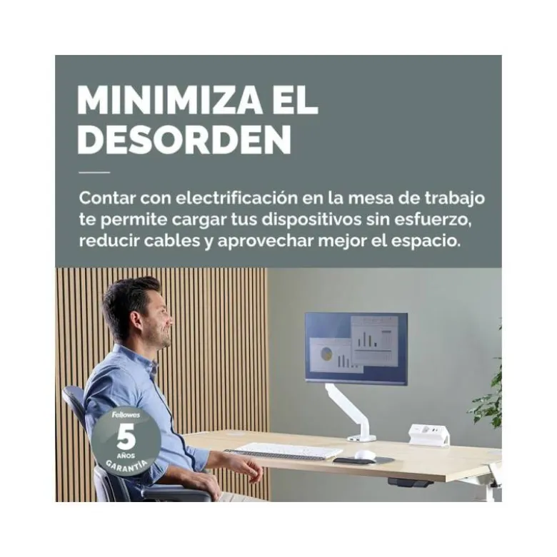 REGLETA FELLOWES SOBREMESA 1 TOMA + USB A + USB C COLOR BLANCO