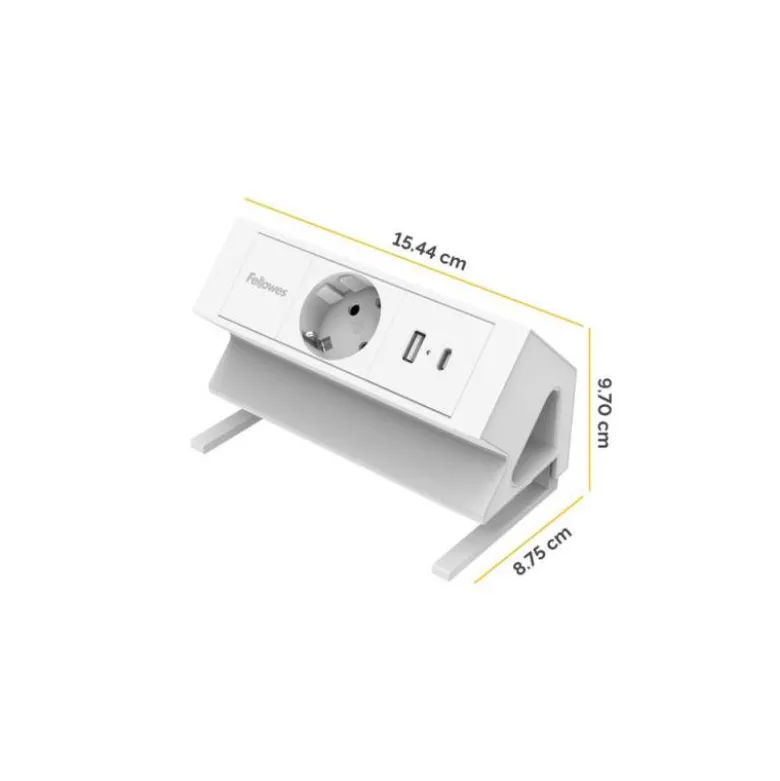 REGLETA FELLOWES SOBREMESA 1 TOMA + USB A + USB C COLOR BLANCO