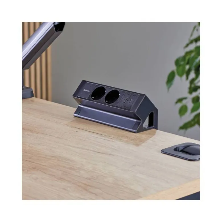 REGLETA FELLOWES SOBREMESA 1 TOMA + USB A/C NEGRO