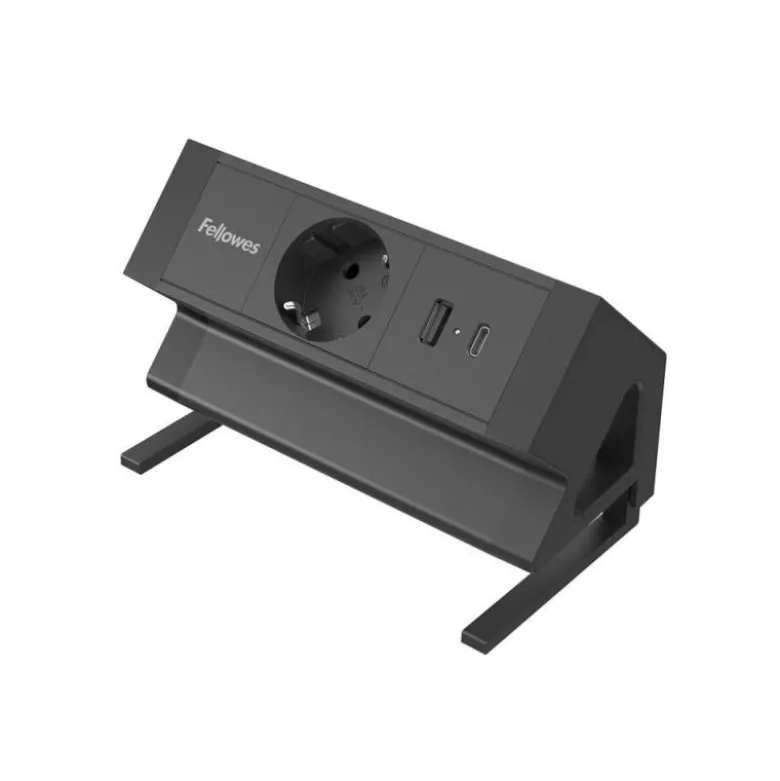 REGLETA FELLOWES SOBREMESA 1 TOMA + USB A + USB C COLOR NEGRO