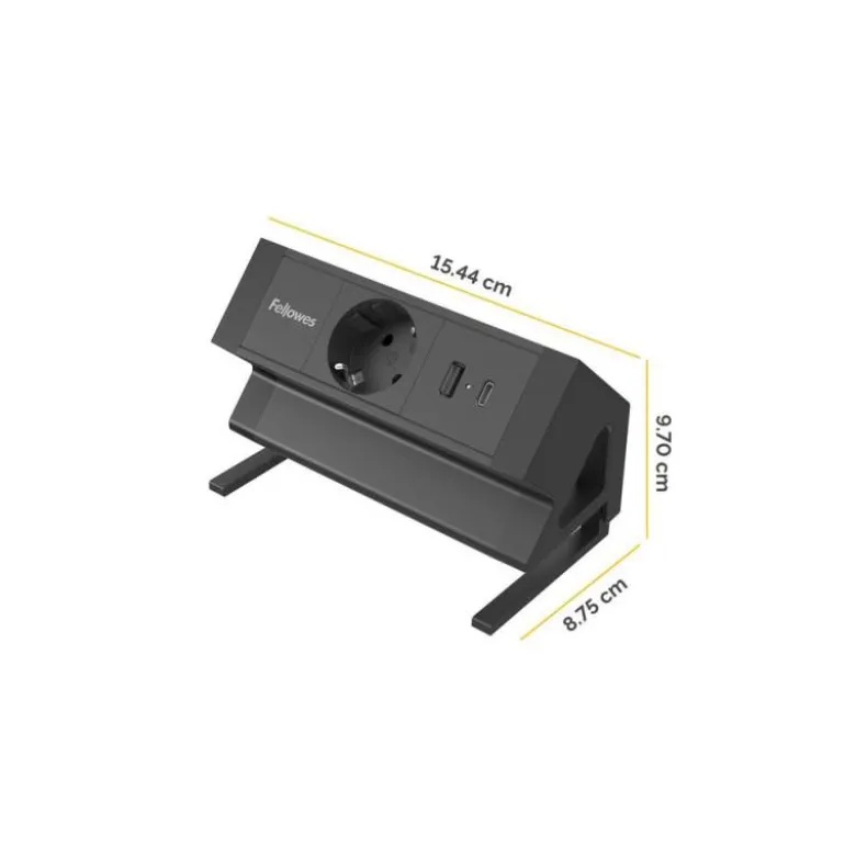 REGLETA FELLOWES SOBREMESA 1 TOMA + USB A + USB C COLOR NEGRO