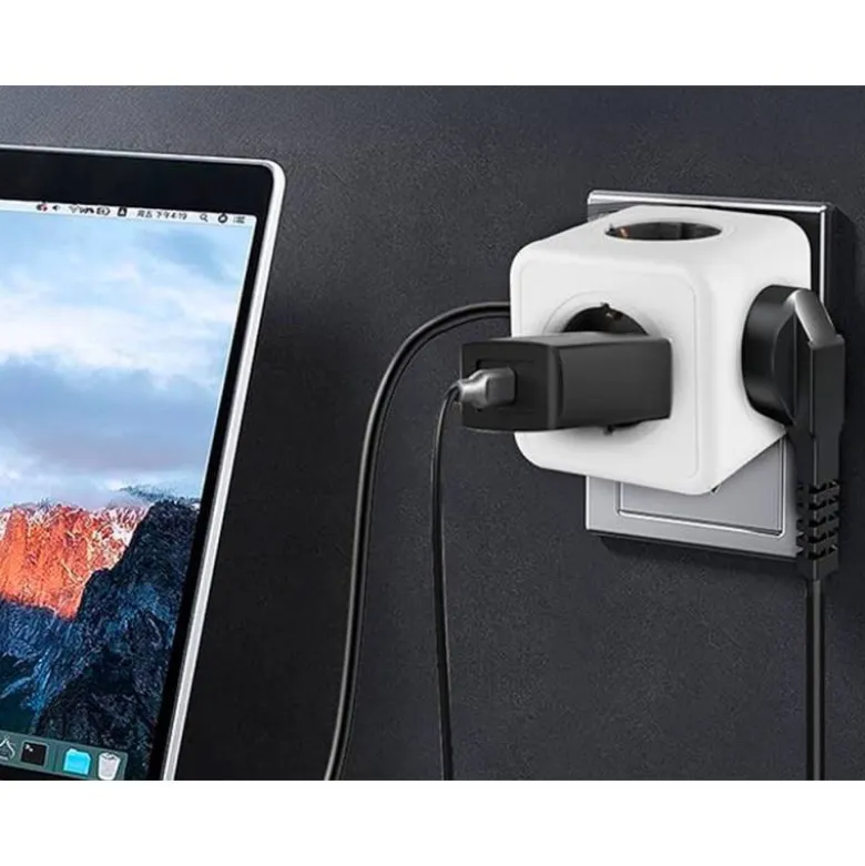 REGLETA Q-CONNECT DE CUBO ENCHUFE MULTIPLE POWER CUBE 5 EN 1 DIRECTO A PARED 5 TOMAS DE CORRIENTE 75X75X112MM