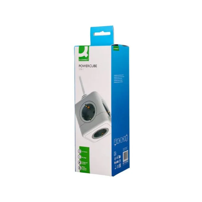 REGLETA Q-CONNECT DE CUBO ENCHUFE MULTIPLE POWER CUBE 5 EN 1 CABLE DE 1,4 MT 5 TOMAS DE CORRIENTE 75X75X112MM