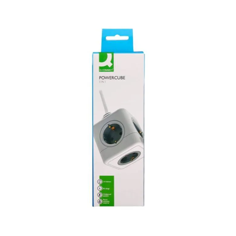 REGLETA Q-CONNECT DE CUBO ENCHUFE MULTIPLE POWER CUBE 5 EN 1 CABLE DE 1,4 MT 5 TOMAS DE CORRIENTE 75X75X112MM