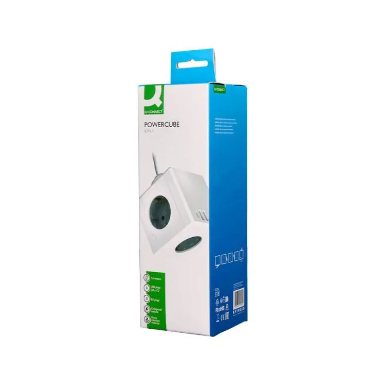 REGLETA Q-CONNECT DE CUBO ENCHUFE MULTIPLE POWER CUBE 6 EN 1 CABLE DE 1,4MT 3 TOMAS DE CORRIENTE+2 USB+1 USB C
