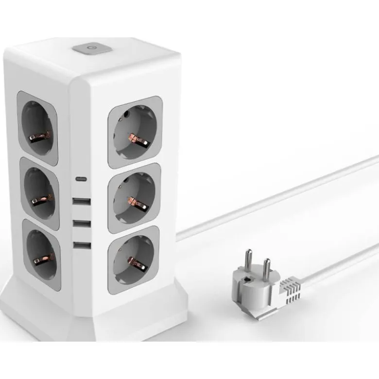REGLETA Q-CONNECT ENCHUFE MULTIPLE 16 EN 1 CABLE 2 MT 12 TOMAS DE CORRIENTE+3 USB+1 USB TIPO C 120X120X210MM