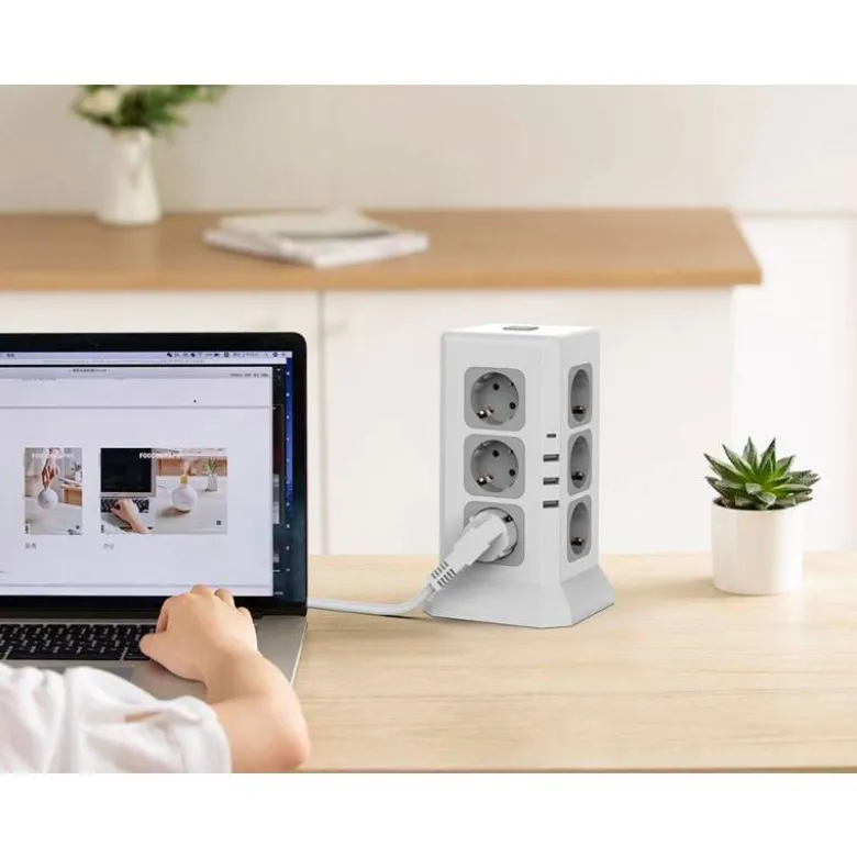 REGLETA Q-CONNECT ENCHUFE MULTIPLE 16 EN 1 CABLE 2 MT 12 TOMAS DE CORRIENTE+3 USB+1 USB TIPO C 120X120X210MM