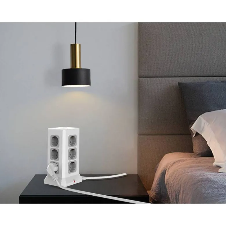 REGLETA Q-CONNECT ENCHUFE MULTIPLE 16 EN 1 CABLE 2 MT 12 TOMAS DE CORRIENTE+3 USB+1 USB TIPO C 120X120X210MM