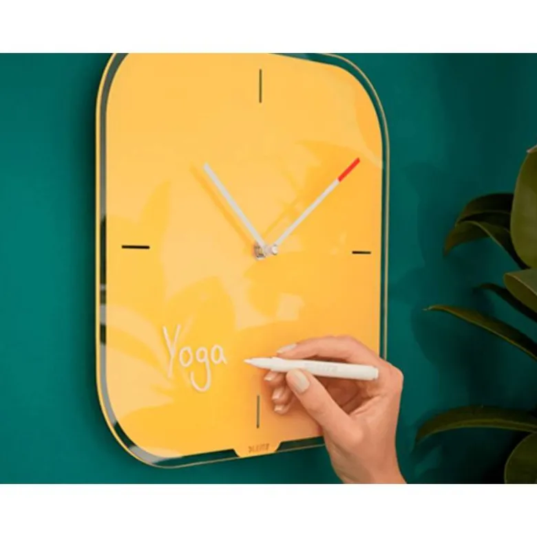 RELOJ LEITZ COSY DE PARED SILENCIOSO CRISTAL 30X30CM AMARILLO