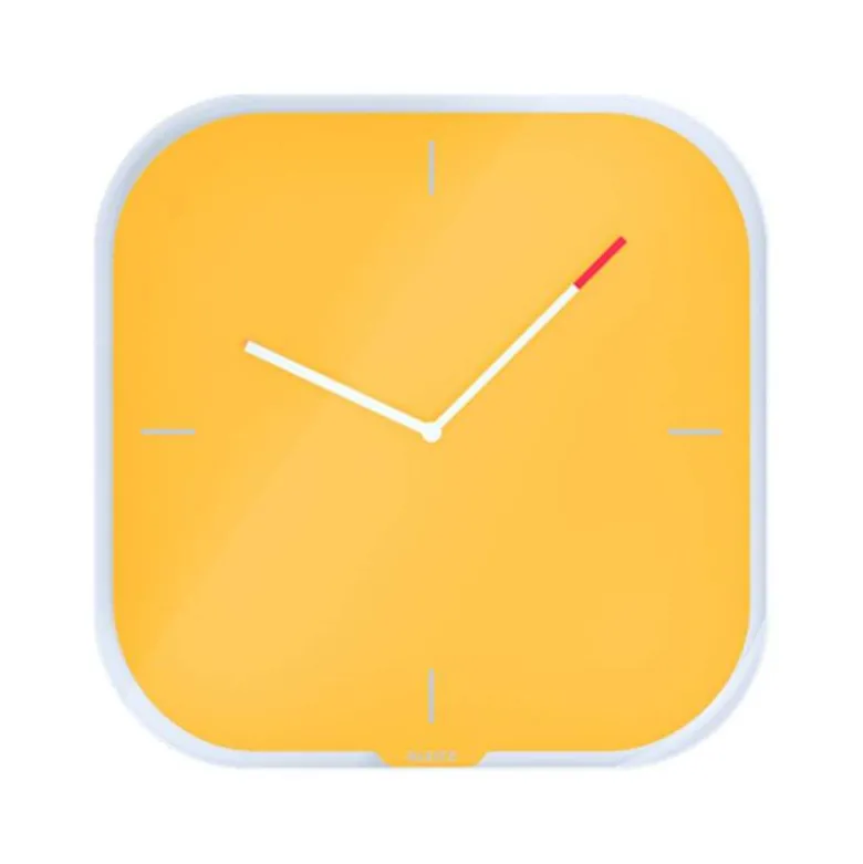 RELOJ LEITZ COSY DE PARED SILENCIOSO CRISTAL 30X30CM AMARILLO