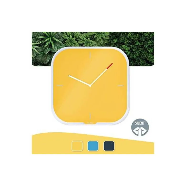 RELOJ LEITZ COSY DE PARED SILENCIOSO CRISTAL 30X30CM AMARILLO