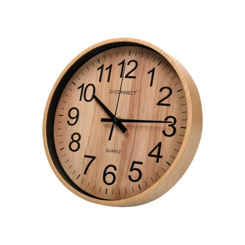 RELOJ Q-CONNECT DE PARED DE PLASTICO REDONDO 25,7 CM MOVIMIENTO SILENCIOSO COLOR MADERA NATURAL