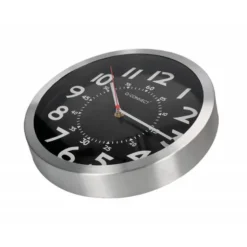 RELOJ Q-CONNECT DE PARED METALICO REDONDO 25 CM MOVIMIENTO SILENCIOSO COLOR CROMADO CON ESFERA NEGRA