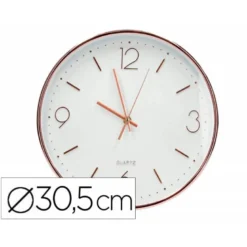 RELOJ Q-CONNECT DE PARED METALICO REDONDO 30,5 CM MOVIMIENTO SILENCIOSO COLOR ROSA DORADO