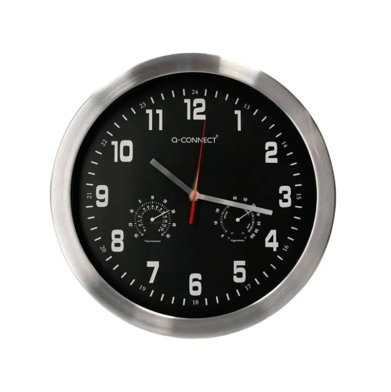 RELOJ Q-CONNECT DE PARED METALICO REDONDO 35,5 CM MOVIMIENTO SILENCIOSO COLOR CROMADO CON ESFERA NEGRA