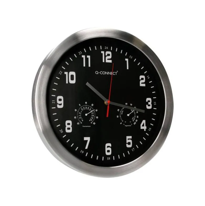 RELOJ Q-CONNECT DE PARED METALICO REDONDO 35,5 CM MOVIMIENTO SILENCIOSO COLOR CROMADO CON ESFERA NEGRA