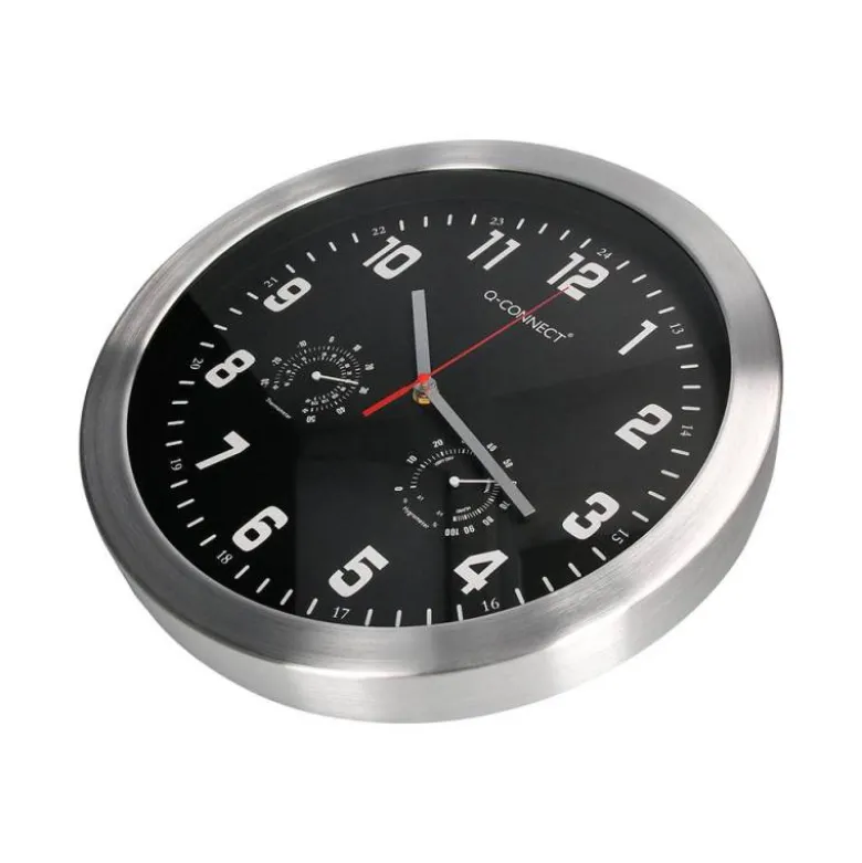 RELOJ Q-CONNECT DE PARED METALICO REDONDO 35,5 CM MOVIMIENTO SILENCIOSO COLOR CROMADO CON ESFERA NEGRA