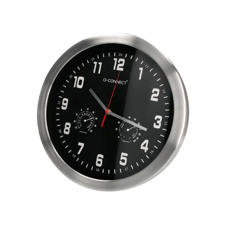 RELOJ Q-CONNECT DE PARED METALICO REDONDO 35,5 CM MOVIMIENTO SILENCIOSO COLOR CROMADO CON ESFERA NEGRA