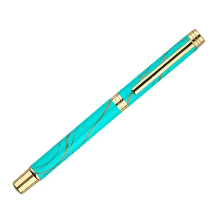 ROLLER BELIUS AQUA ALUMINIO COLOR TURQUESA Y DORADO TINTA NEGRA CAJA DE DISEÑO