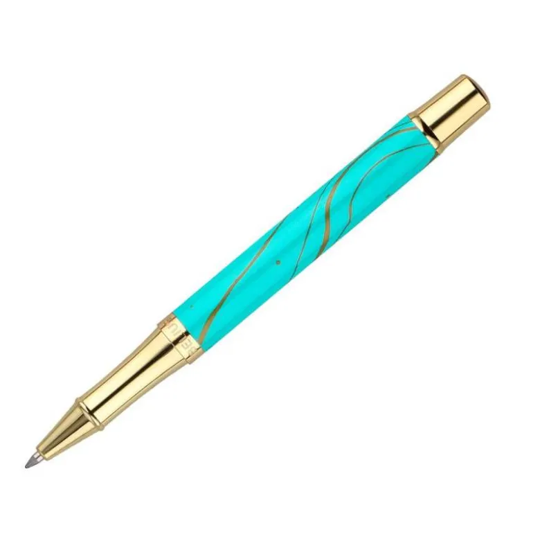 ROLLER BELIUS AQUA ALUMINIO COLOR TURQUESA Y DORADO TINTA NEGRA CAJA DE DISEÑO