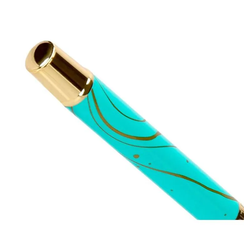 ROLLER BELIUS AQUA ALUMINIO COLOR TURQUESA Y DORADO TINTA NEGRA CAJA DE DISEÑO