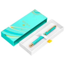 ROLLER BELIUS AQUA ALUMINIO COLOR TURQUESA Y DORADO TINTA NEGRA CAJA DE DISEÑO