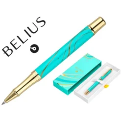 ROLLER BELIUS AQUA ALUMINIO COLOR TURQUESA Y DORADO TINTA NEGRA CAJA DE DISEÑO