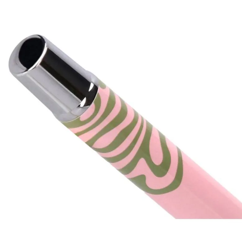 ROLLER BELIUS INK DREAMS ALUMINIO COLOR ROSA Y VERDE MATCHA PLATEADO FRASE INTERIOR TINTA NEGRA CAJA DE DISEÑO