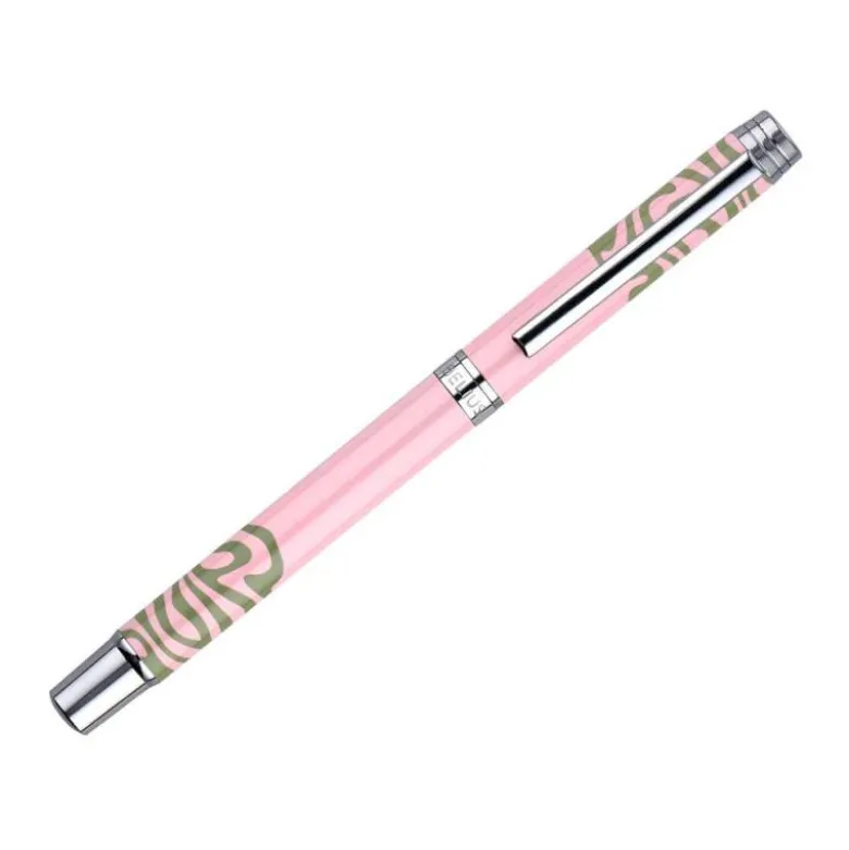 ROLLER BELIUS INK DREAMS ALUMINIO COLOR ROSA Y VERDE MATCHA PLATEADO FRASE INTERIOR TINTA NEGRA CAJA DE DISEÑO