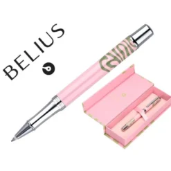 ROLLER BELIUS INK DREAMS ALUMINIO COLOR ROSA Y VERDE MATCHA PLATEADO FRASE INTERIOR TINTA NEGRA CAJA DE DISEÑO