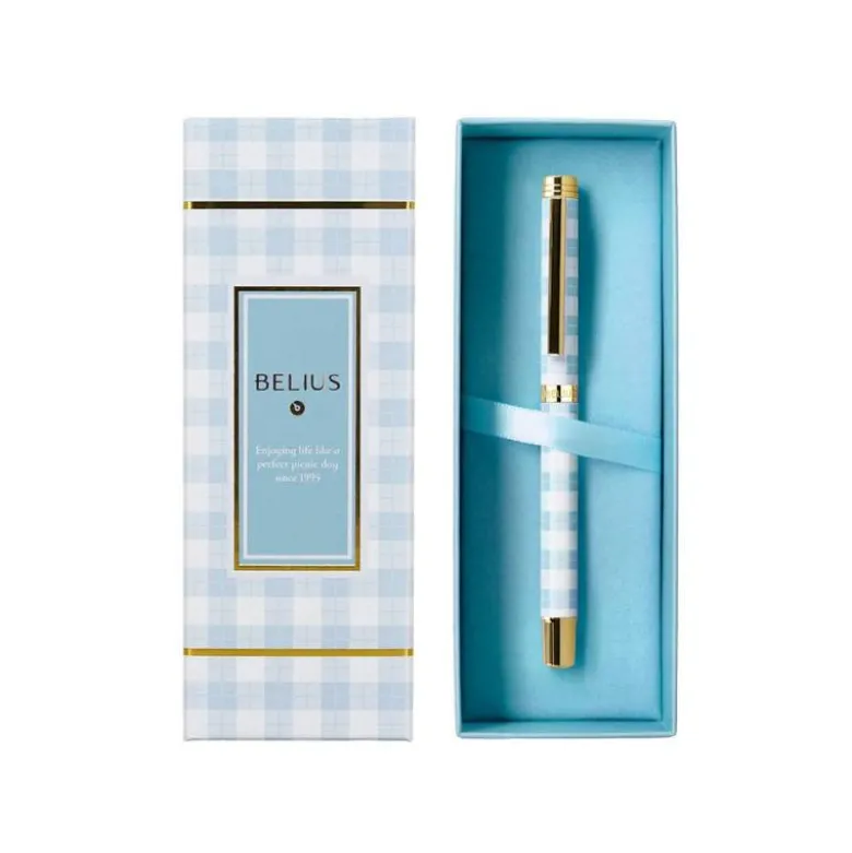 ROLLER BELIUS PERFECT PICNIC DAY ALUMINIO AZUL CELESTE DORADO TINTA COLOR NEGRO CAJA DE DISEÑO