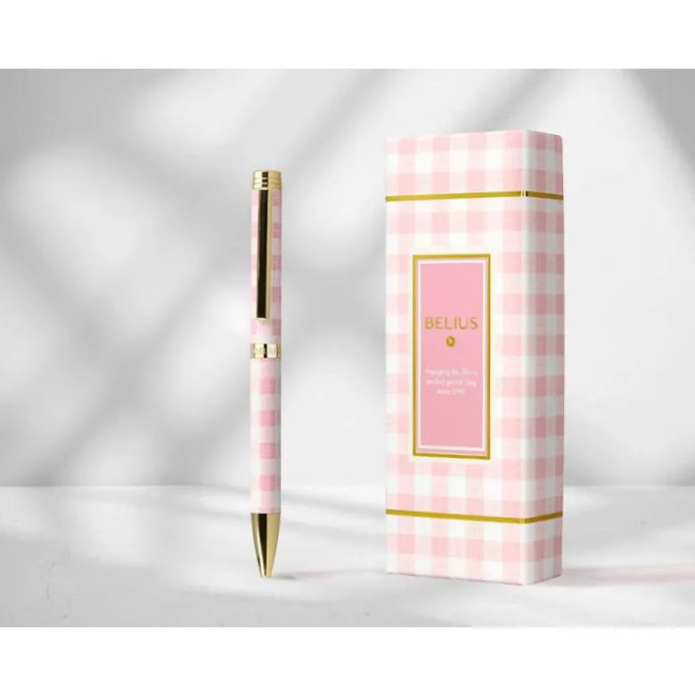 ROLLER BELIUS PERFECT PICNIC DAY ALUMINIO COLOR ROSA DORADO TINTA COLOR NEGRO CAJA DE DISEÑO