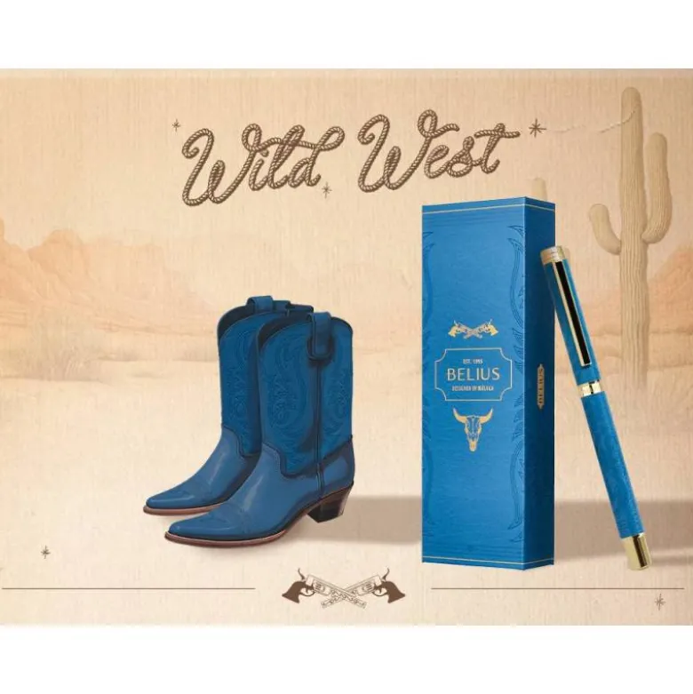 ROLLER BELIUS WILD WEST ALUMINIO COLOR AZUL MARINO DORADO TINTA COLOR NEGRO CAJA DE DISEÑO
