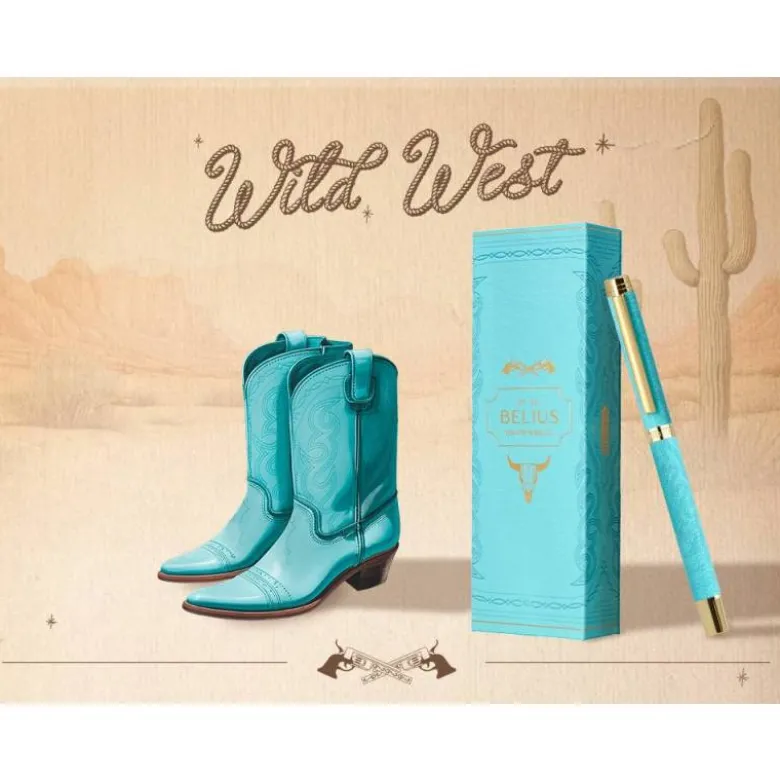 ROLLER BELIUS WILD WEST ALUMINIO COLOR TURQUESA DORADO TINTA COLOR NEGRO CAJA DE DISEÑO