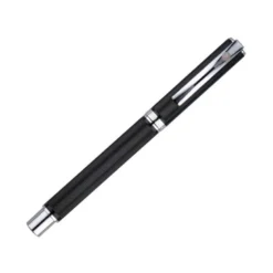 ROLLER Y ESTUCHE BELIUS TURBO ALUMINIO TEXTURA PUNTEADA NEGRO PLATEADO TINTA AZUL CAJA DE DISEÑO