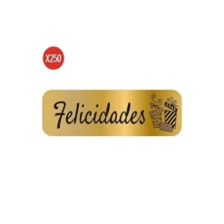 ROLLO 250 ETIQUETAS HOLOGRAFICA ORO "FELICIDADES" REGALOS