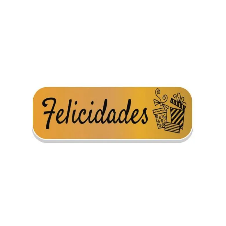 ROLLO 250 ETIQUETAS HOLOGRAFICA ORO "FELICIDADES" REGALOS