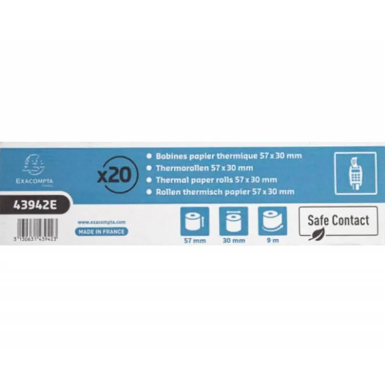 ROLLO SUMADORA EXACOMPTA SAFE CONTACT TERMICO 57 MM X 30 MM 52 G/M2