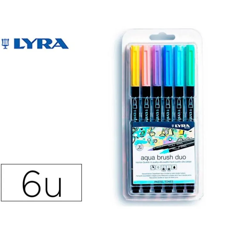 ROTULADOR LYRA AQUA BRUSH ACUARELABLE DOBLE PUNTA Y PINCEL TONOS PASTEL BLISTER DE 6 UNIDADES SURTIDAS
