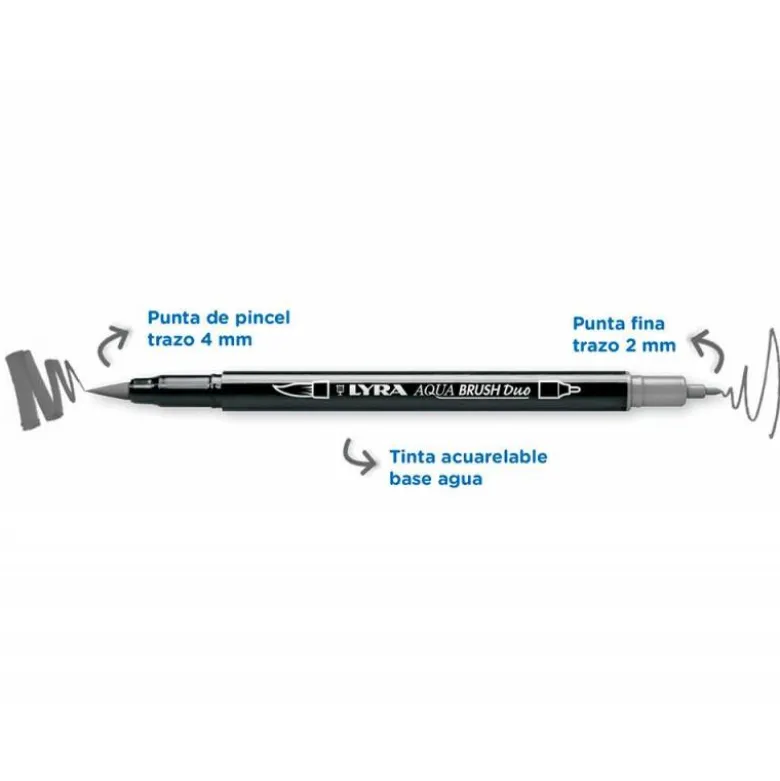 ROTULADOR LYRA AQUA BRUSH ACUARELABLE DOBLE PUNTA Y PINCEL TONOS GRISES BLISTER DE 6 UNIDADES SURTIDAS