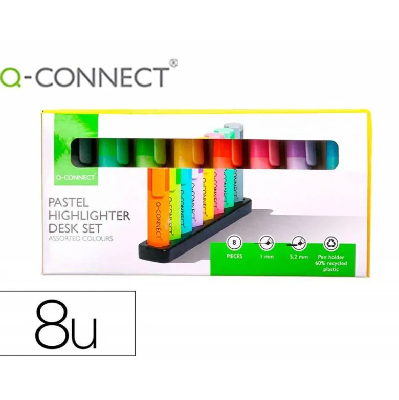 ROTULADOR Q-CONNECT FLUORESCENTE PASTEL PUNTA BISELADA 8 COLORES SURTIDOS