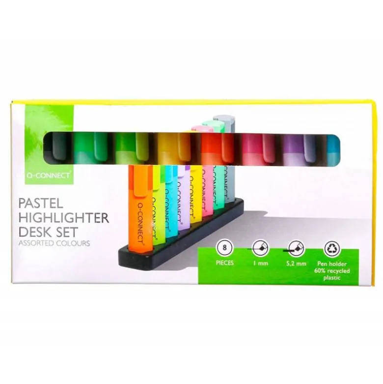 ROTULADOR Q-CONNECT FLUORESCENTE PASTEL PUNTA BISELADA 8 COLORES SURTIDOS