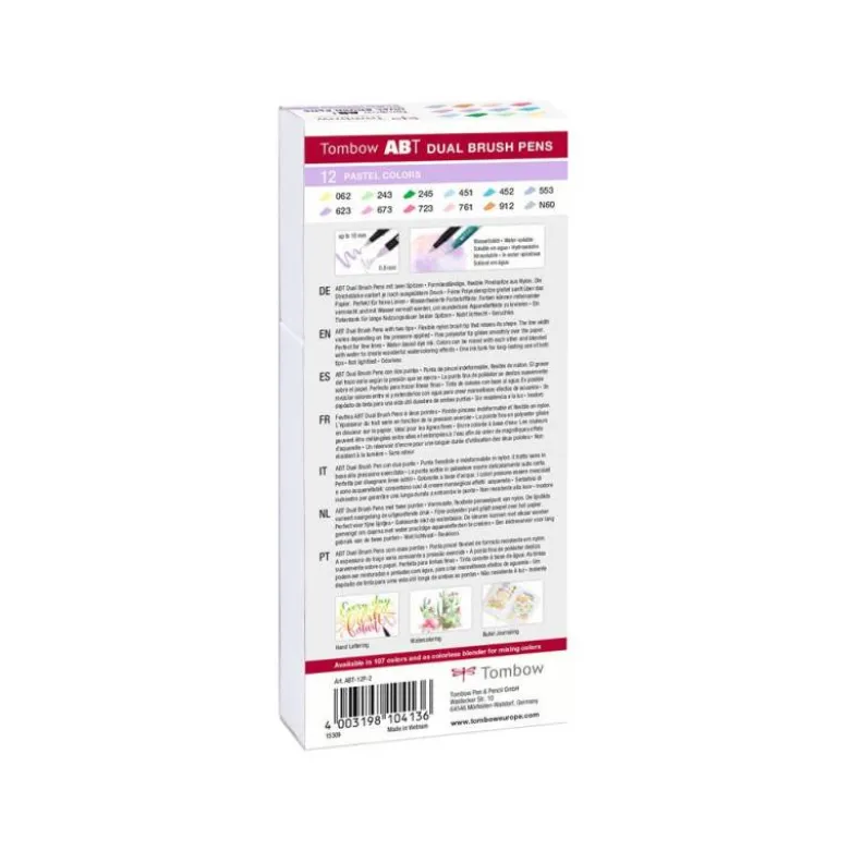 Rotulador Tombow Acuarelable Doble Punta Pincel Estuche de 12 Colores Pastel