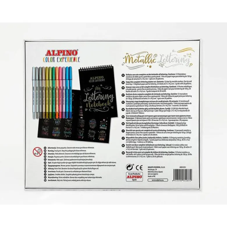 ROTULADOR ALPINO METALLIC LETTERING DOBLE PUNTA ESTUCHE DE 12 UNIDADES COLORES SURTIDOS