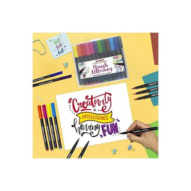 ROTULADOR ALPINO PUNTA DE PINCEL LETTERING ESTUCHE DE 12 UNIDADES COLORES SURTIDOS