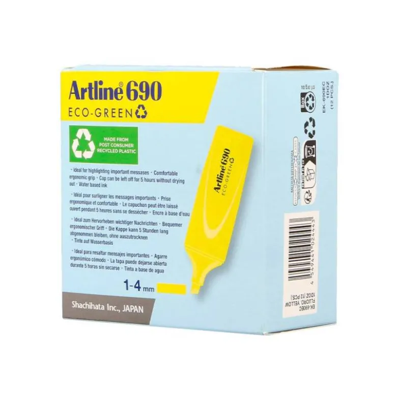 ROTULADOR ARTLINE FLUORESCENTE EK-690 ECO GREEN PUNTA BISELADA 1-4 MM AMARILLO