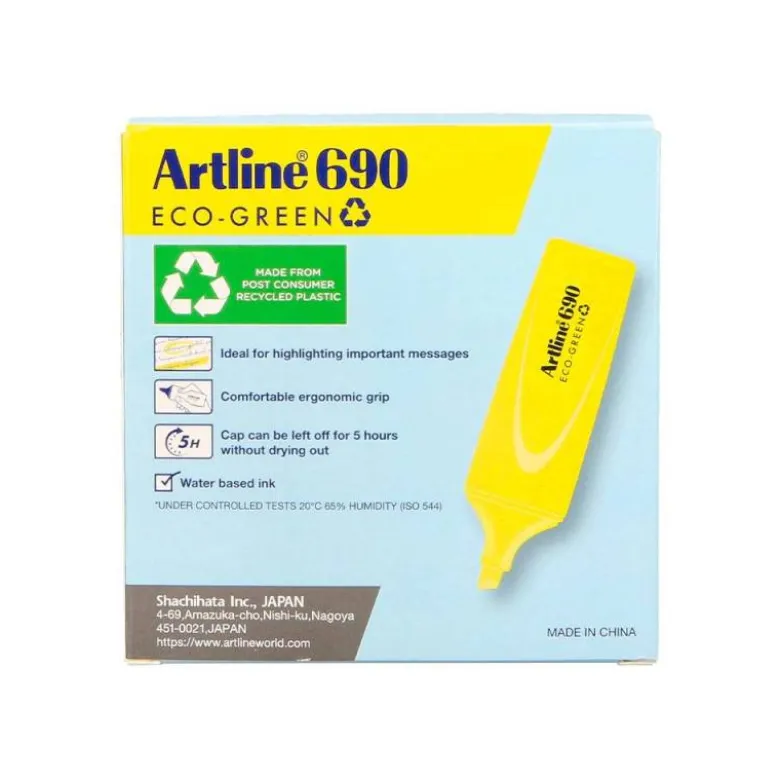 ROTULADOR ARTLINE FLUORESCENTE EK-690 ECO GREEN PUNTA BISELADA 1-4 MM AMARILLO