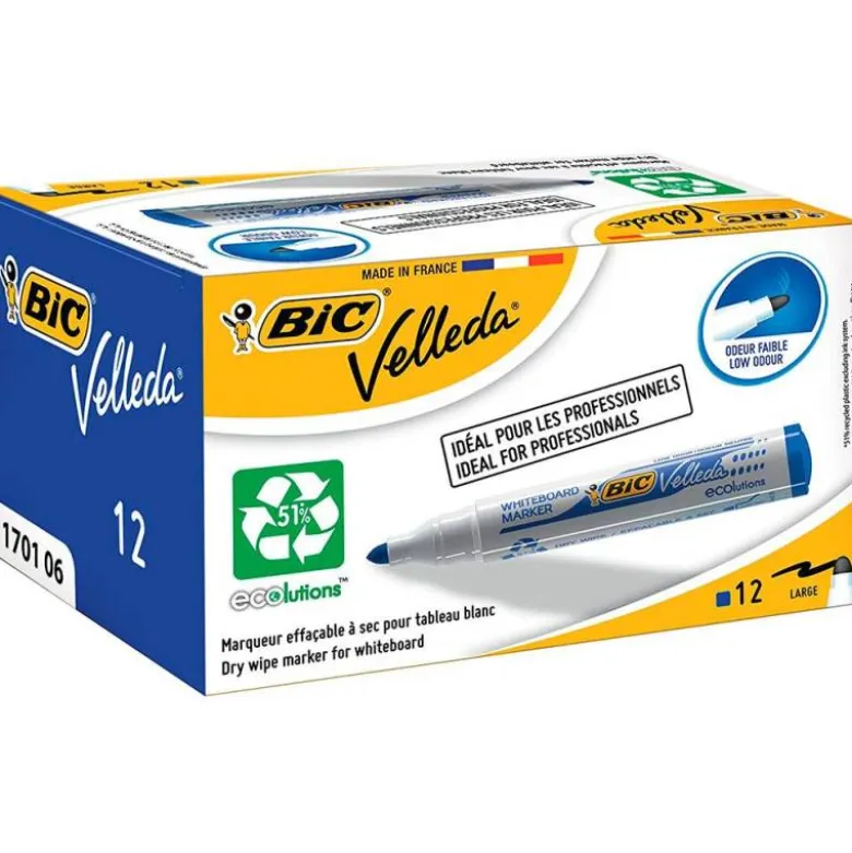 Rotulador Bic velleda para pizarra blanca punta redonda 1,3 mm azul